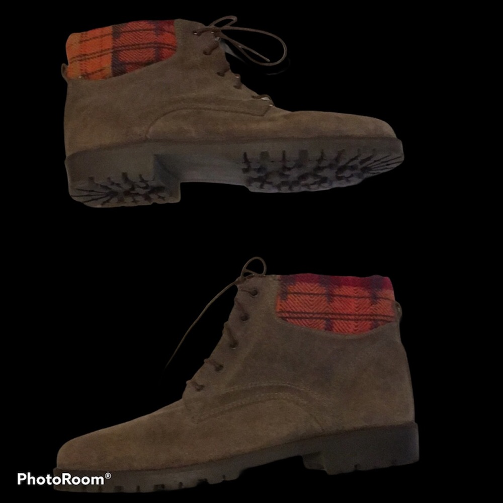 Lace up ankle boots with plaid trim Boho Shoes - Picture 2 of 10